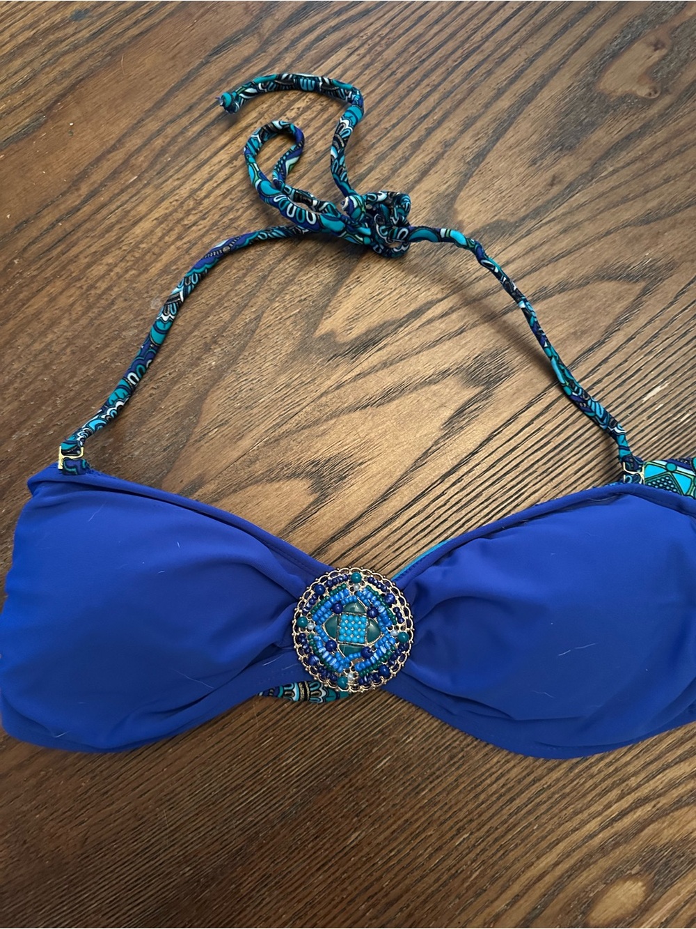 Xhilaration Royal Blue Bandeau Bikini Top with Beaded Medallion